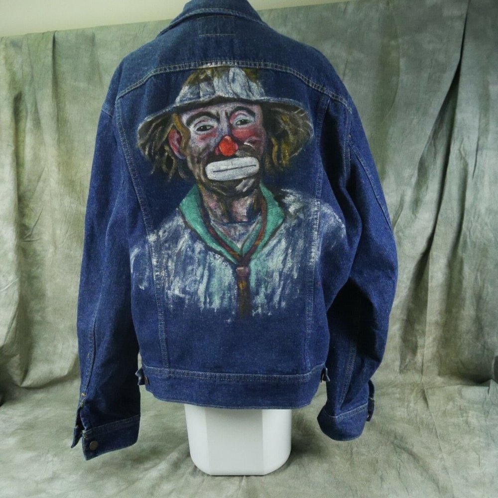 ONE-OF-A-KIND! Lee BEAUTIFUL HAND PAINTED CLOWN DENIM JEAN JACKET Women's LARGE